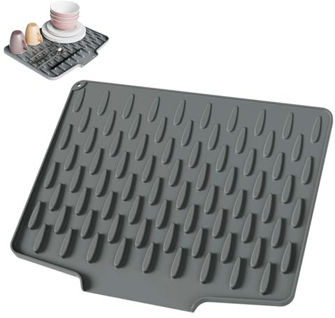 Alfombrilla Escurreplatos de Silicona, 40 x 32,5 cm Plegable Alfombra Fregadero para Cocina, Tapete de Secado de Platos de Silicona, Alfombrilla Resistente al Calor, para Cocina(Gris)