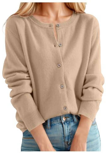 Lggwunsi Gilet Femme Cardigan Pull Cachemire col Rond Couleur Unie Gilets Chic et Elegant Léger Laine Cardigan avec Boutons Pulls en Tricot EláStique Top Automne Hiver Chaud Vetement Femme S-XXL