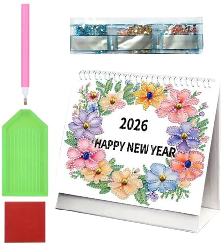 Strass-Kunstkalender 2026, dekorativer Datumsplaner für 12 | Tischkalender – für Erwachsene Jugendliche Anfänger Künstler Lehrer Urlaub Geburtstag Haus Büro