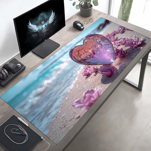 Gaming Mauspad 1600x800x3 mm Gaming Mousepad XXL Liebe Rosa Mauspad Schreibtischauflage, Genähte Kanten Mausmat, rutschfeste Gummibasis, Schreibtisch Schutz für Home Büro, Geschenke PjY9440 Q-7