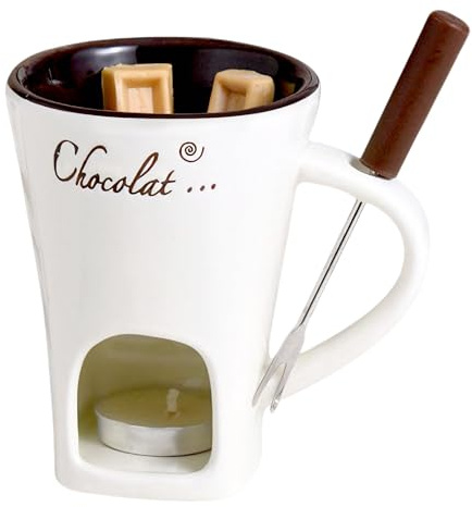 Chocolate Melting Cup, Chocolate Fondue Mug Set with Forks, Personal Cheese Melting Cup for Butter Candy Snack Caramel Party Birthday Gift (White)