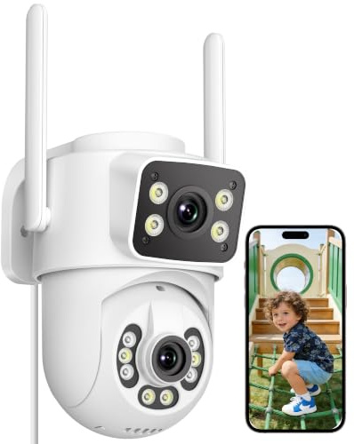 ANBIUX 2K Camara Vigilancia WiFi Exterior con Doble Lente