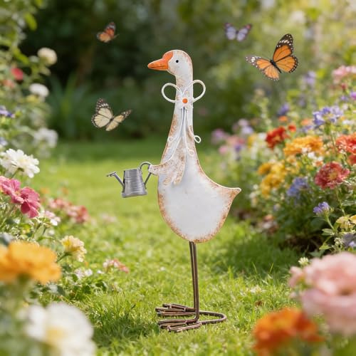 Talleros Gartenfiguren Gans Figuren Gartendeko für Draußen Gartenstecker Gans Metall, Gartenstecker Rost Gartenstatuen, Tier Garten Deko Outdoor Statue Stecker Aussen Gartendekoration (B)