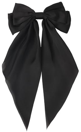 Grande pince à cheveux double couche pour adultes et adolescents - Barrettes en ruban doux en métal pour un style quotidien - Pince à cheveux élégante avec longue queue - Grand nœud - Pour femme