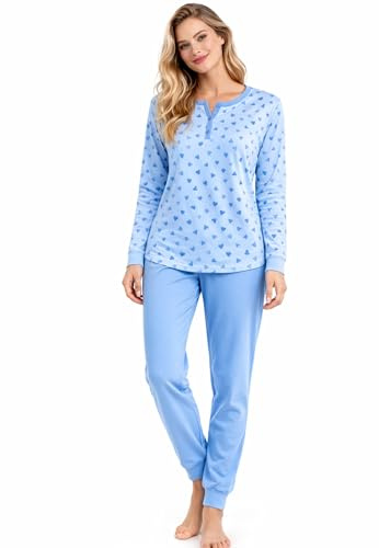 Intimitaly Vanuè Pigiama Donna Cotone 100%, Lungo con Maglia Bottoni e Pantalone, Leggero e Traspirante, Primavera e Mezze Stagioni (IT, Testo, L, Regular, Regular, VS1043)