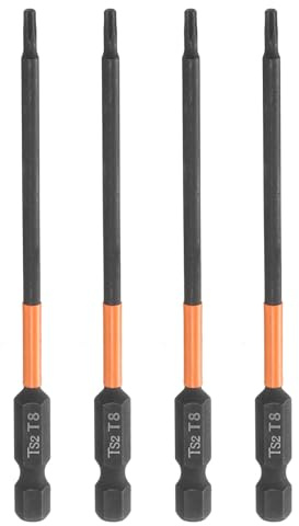 sourcing map 4pcs T8 Torx Testa Cacciavite Bit 4 (100mm) Lungo 1/4 Hex Shank Magnetico Nessun Foro A Prova di Manomissione 6 Point Star Screw Driver Drill Bit Fosfato S2 Acciaio Utensili Elettrici