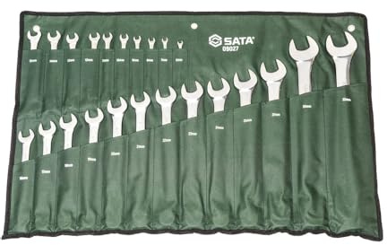 SATA ST09027SJ Juego de Llaves Combinadas Métricas de 23 Piezas, Pulidas, de 6 mm a 32 mm, con Extremos de Caja Desplazados y Rollo de Herramientas Duradero
