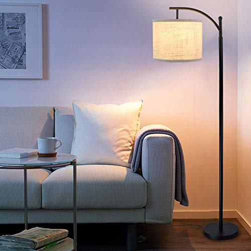 Depuley Golvlampa för vardagsrum, golvlampa, interiör, båge, lutbar, modern och nordisk design, svart av metall och tyg, med LED-lampor E27 ingår, höjd 1,53 m