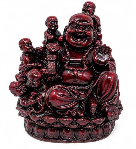 Sterlling Effectz JRose Kollektionen roter lachender Buddha mit Kindern für Wohlstand, Familie und Glück, Feng Shui JR-1067