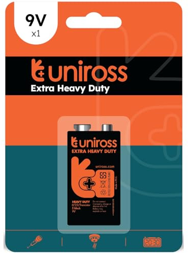 Uniross 9V PP3 BLOC 6F22 9V Extra Heavy Duty Zinc Battery. Mercury and Cadmium Free. 1 Battery