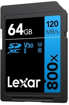 Lexar SDXC High-Performance 64GB 800x UHS-I Series BLUE, Class 10, U3, V30, for 4K Video Recording, High Transfer Speed, Black/Blue