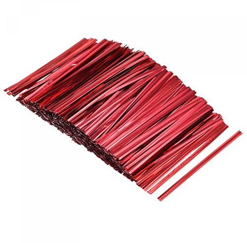 sourcing map Folienbinder 6,3 cm 6 cm Metallic Kunststoff Verschluss Krawatte zum Binden Geschenktüten Kunst Handwerk Krawatten Verwalten von Schnüren Rot 750 Stück
