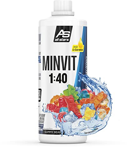 ALL STARS Minvit + L-Carnitin Vitamin Drink Konzentrat 1L Gummi Bear | Wertvoller Mineralstoff- und Vitamin Komplex, mit Vitamin B1, B6, B12, enthält Kalium, Magnesium & L-Carnitin