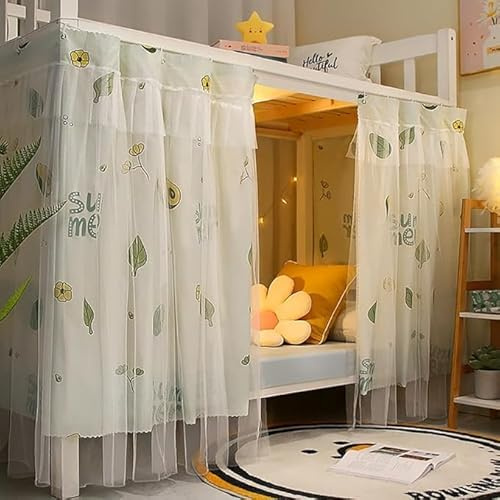 LONTG Rideau pour Lit Mezzanine Dortoir Rideau Occultant pour Lit Tenture Cabane Rideaux Lits Superposé Mi Hauteur Couvre-Lits Baldaquin Moustiques Tente Couchette avec Voilage 1.35 X 2 M