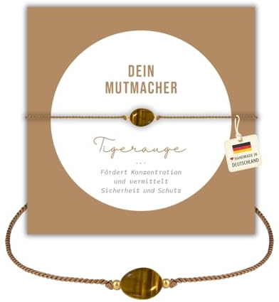 happymaker - Edelstein Armband Damen, handgefertigt in Deutschland mit Goldperlen, Geschenkkarte und Geschenkverpackung, Mutmacher Geschenk
