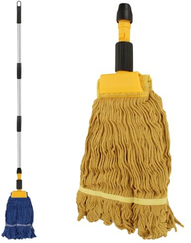 ASelected Trapeador Industrial Resistente, Mango y Abrazadera de 163 cm de Largo, 2 Cabezales extraíbles con Cable para Limpieza de Suelos de Garaje, hormigón y Azulejos (Amarillo y Azul)