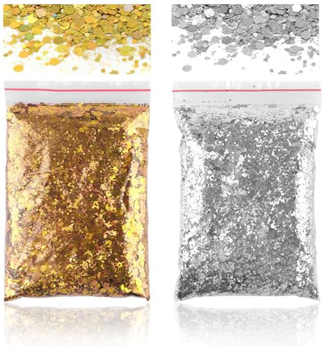 100g Glitzer Basteln, Gold + Silber, Pulver zum Basteln für Makeup, Nägel, Gesicht, Handwerk, Nagelkunst, Kartenbasteln