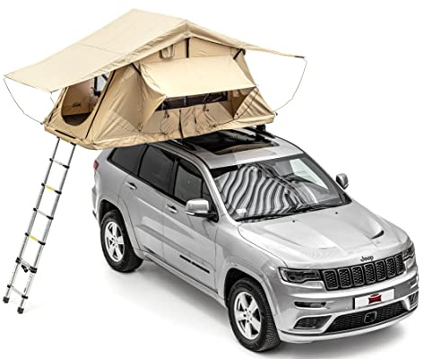 Dragon Winch Zelt Dachzelt Auto für 2 Personen inklusive Matratze, Teleskopleiter, Zubehörtaschen und Moskitonetze. Komfortables und mobiles Camping Zelt | Wasserdicht | Ideal für Auto-Camping