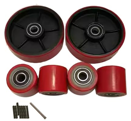 Hubwagen Räder Kompletter Satz 2 Lenkräder 200x50mm, 4 Frontladerollen 80x70mm Rollen für Paletten Fixierer Rad Lager ID 20mm PU Lager-6204 Gesamtbelastbarkeit 3000kg