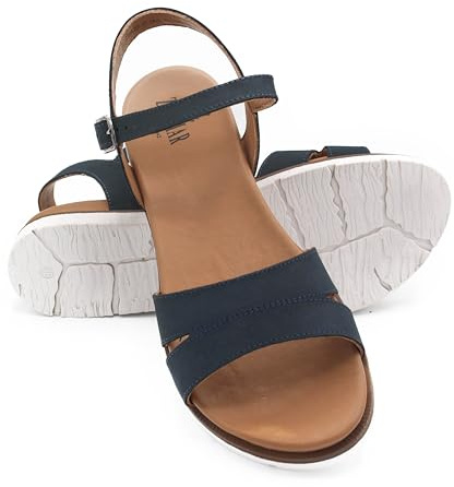 Zerimar- Sandalia Mujer Piel- Sandalias de Cuero Mujer- Suela de Goma Antideslizante- Cierre con Hebilla Ajustable- Altura del Tacón 2 cm- 100% Piel auténtica