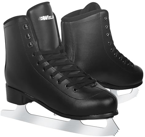 WELLWON Figure Ice Skates for Women Girls and Boys, Lace-Up Adult Figure Skate Ice Hockey Skates for Outdoor and Skating Rink, Figure Ice Skate Shoes Size US Women's 10/Men's 8.5