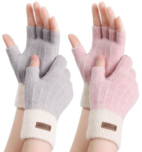FCHUI Mitaines d'hiver – Mitaines chaudes en tricot pour femme – Mitaines thermiques pour la course à pied, le sking