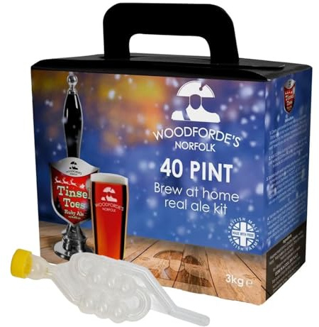 DIAH DO IT AT HOME Woodforde's Tinsel Toes Ruby Ale Beer Kit with Airlock - Makes 40 Pints (23L) of Premium Real Ale - 3kg Double Malt Pouch - No Sugar Required Professional DIY Homebrew Set
