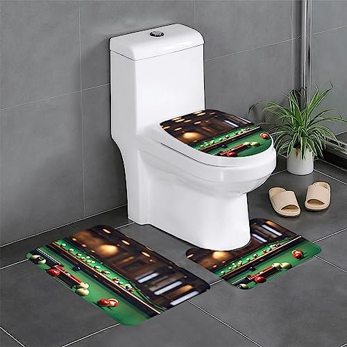 MDATT Billard Weihnachts-Badezimmerteppich-Set, 3-teilig, ultraweich, rutschfest, WC-Vorleger, Geschenk für Badezimmer, Schlafzimmer