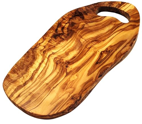 Cleminson Tabla de cortar de madera de olivo, para servir y quesos, 40 x 20 x 1,8 cm, diseño de mango invertido