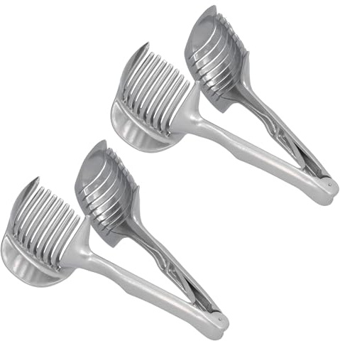 Cortador de Tomate, Cortador de Limón, Pinzas de Fruta Redondas de Mano Multiusos Soporte de Cebolla de Acero Inoxidable Herramientas Multiusos para Frutas y Verduras de Piel Suave (2Pcs)