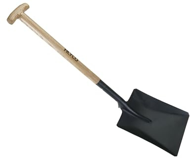 Pala cuadrada de 280x340 mm con mango de madera, ideal para excavaciones y trabajos de jardinería.