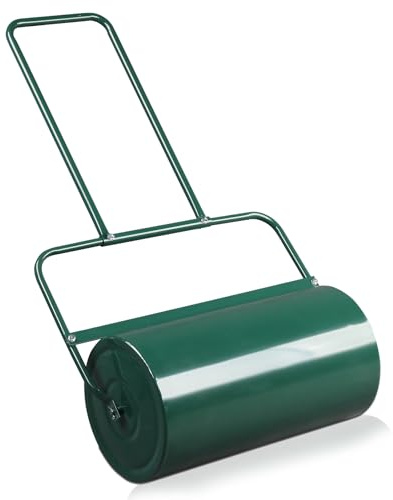 Outopee 50L Heavy Duty Steel Garden Lawn Roller with U-Shaped Handle, Large Capacity Water/Sand Filled Lawn Rolling Tool for Grass Seeding, Soil Levelling, Green
