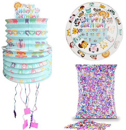 Piñata Cumpleaños Grande con Confeti. Fácil de Llenar con Chuches, Mini Galletas y Mini Chocolatinas. Piñata Ideal para Fiestas Infantiles, Cumpleaños, Comuniones, Bautizos o Bodas. (Fantasia)