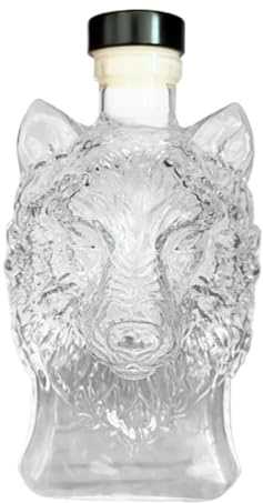 Garrafa Tequila,Decantador De Licor De Vidrio | 350ml Con Diseño de Cabeza de Lobo como Coleccionable y Contenedor de Bebidas para Brandy, Vodka, Vino, Borbón, Cognac, Tequila