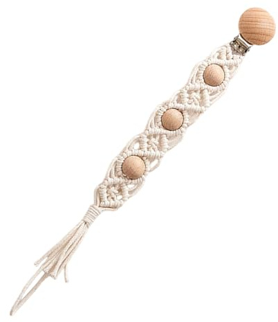 Clip para chupete, clip para chupete – Clip para Paci trenzado Boho | Cuerda de algodón hecha a mano para niños, niñas, niños Boho de madera, accesorio para botella de leche