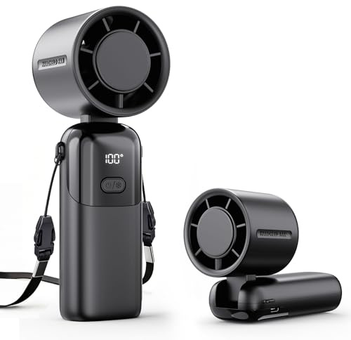 Ventilatore Turbo Portatile 3-in-1, Mini Ventilatore Portatile con Batteria 5000 mAh,1-100 Regolabili Velocità,Autonomia 12h, Display LED,Ventilatore USB Ricaricabile per Esterni,Ufficio,Viagg