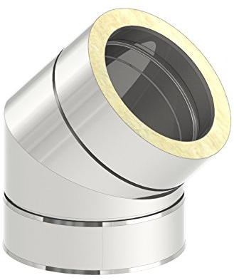 Schornstein - Winkel DW doppelwandig 45° starr, Innendurchmesser 150mm; Innen/Außen je 0,5 mm Wandstärke, Edelstahl