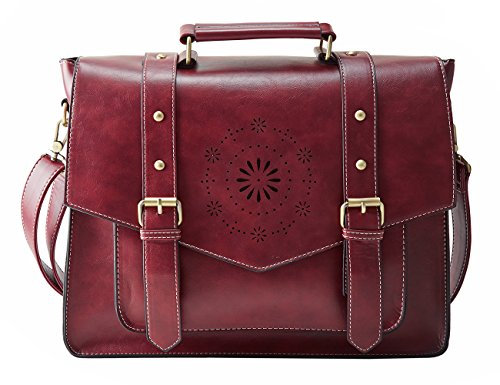 ECOSUSI Umhängetasche Damen Vintage Laptoptasche 14.7 Schultertaschen Arbeitstasche Handtasche Rot