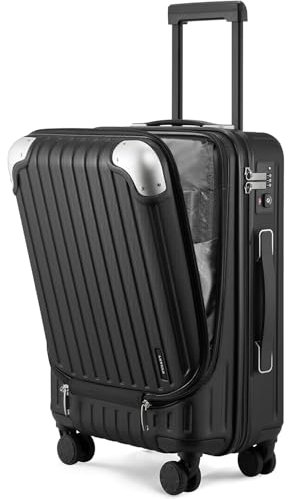 LEVEL8 Leichter Handgepäckkoffer, 50,8 cm, erweiterbares Handgepäck mit 4 Rädern, ABS + Polycarbonat, Hartschalen-Trolley für Gepäck mit doppelten TSA-zugelassenen Schlössern, Schwarz , 37*24*55.5CM,