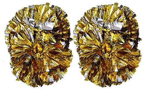 Cheerleader Pom Poms 1 Paar 8 Farben Qualität Kunststoff Cheerleader Aerobic Hand Blume Ball für Spiele Schule Sport Wettbewerb(Gold + Silber)