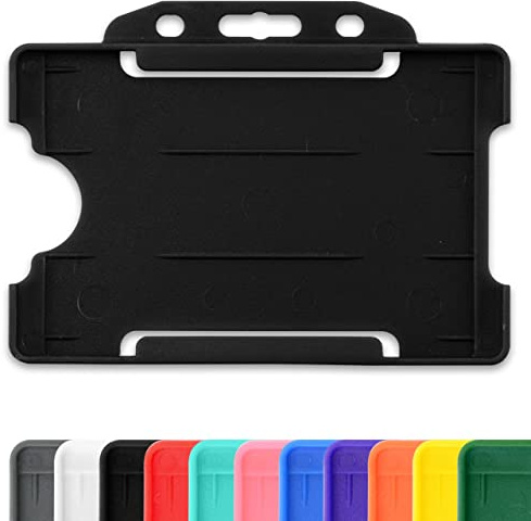Black Single-Sided Rigid Slide in Open Faced ID Card Badge Holders Horizontal/Landscape Identity Plastic Pass Protector - Holds a 86mm 54mm cr80 Credit Card Sized - Pack of 100