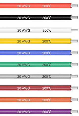 sourcing map 10 Meter Elektrischer Draht Stromkabel 20AWG 10 Farben | Klingeldraht, Verdrahtungsleitung, Verzinntes Kupferkabel, 0, 52 mm², Flexibel, Silikonkabel, Litzenkern, Für DIY KFZ
