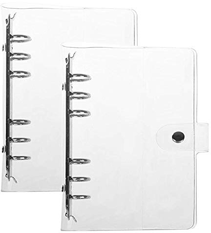 FUKQVOD Pack of 2 Transparent Soft PVC 6-Ring Binder Cover w/Snap Button Closure for 6 Hole Planner Pages Refill Insert (White)