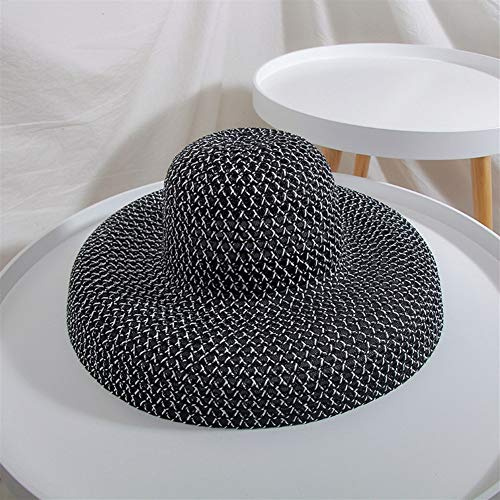 N/A Black and White Mixed Colouration Fashion Wild Spring and Summer Sun Shade Large Brimmed Husk Hat Big Brim Cap Beach Outings Student Pot (Color : Black)