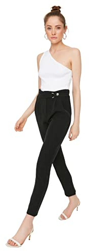 Trendyol Women Plus Size High Waist Straight Leg Carrot Pants Trousers Schwarz