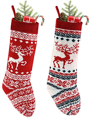 Feelava 2 Pcs Weihnachtsstrumpf Nikolausstiefel zum Befüllen weihnachtsstrumpf für Weihnachtsschmuck Beutel Weihnachtsbaum Deko Hängeornament, Geschenke Taschen und Süßigkeiten Taschen