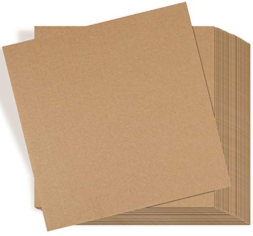Zonon 50 Pack Corrugated Cardboard Sheets, 3 mm Flat, 12 x 12 Inch, Brown