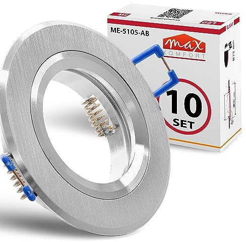 Maxkomfort 10x Hochwertiger Einbaustrahler Aluminium-gebürstet für MR16 LED GU10 Fassung 230V rund Einbauleuchte Einbauspot Rahmen Rostfrei Deckenspot Strahler Spot Aluminium 5105
