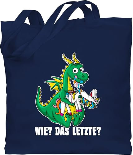 Baumwolltasche - Einhörner Taschen - Wie? Das Letzte? - weiß - Unisize - Navy Blau - einhorn drache stoffbeutel einhörnern drachen stofftasche unicorns letzte baumwolle motiv wie jutebeutel mit