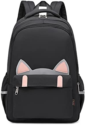 Acmebon Frauen Lässig Katze Rucksack Geldbörse Niedlich Schule Buchtasche für Teenager-Mädchen Schwarz